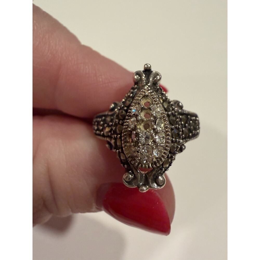 925 Sterling Art Deco Style Ring Marcasite Approx Size 6 Missing Stones 6.9 g